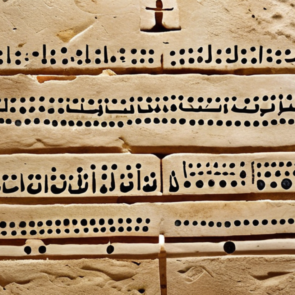 **Image Prompt:** An early Arabic inscription in a museum, showing the Nabataean origins with added dots and strokes. Focus on the texture of the stone or parchment and the evolution of the letterforms. Capture the ingenuity and effort that went into creating this fundamental communication system.