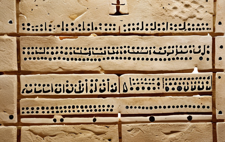 **Image Prompt:** An early Arabic inscription in a museum, showing the Nabataean origins with added dots and strokes. Focus on the texture of the stone or parchment and the evolution of the letterforms. Capture the ingenuity and effort that went into creating this fundamental communication system.