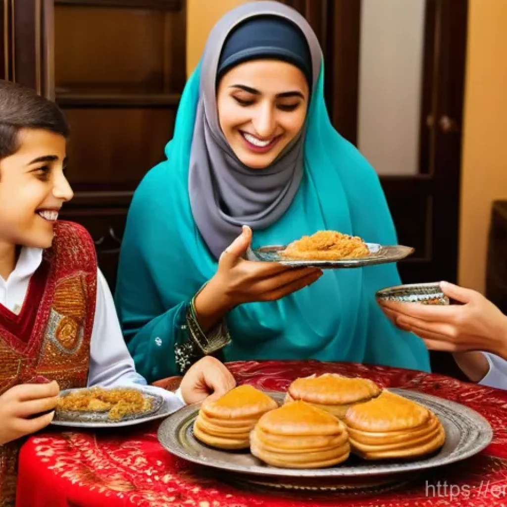 아랍어권에서의 인터넷 밈 - **Prompt 1: Exaggerated Arab Hospitality**
"A vibrant and bustling multi-generational Arab famil...