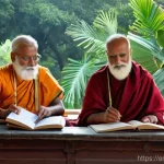 아랍어 숫자 표현법 - **Prompt 1: The Genesis of Zero in Ancient India**
    "A wide-angle shot of a serene courtyard in a...