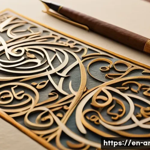 아랍어 필기체와 인쇄체 차이 - A detailed close-up image of Arabic handwritten script on textured paper, showcasing fluid, connecte...