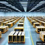 아랍어권에서의 전자상거래 시장 - A vibrant modern e-commerce warehouse in the Middle East, featuring automated robotic arms sorting p...